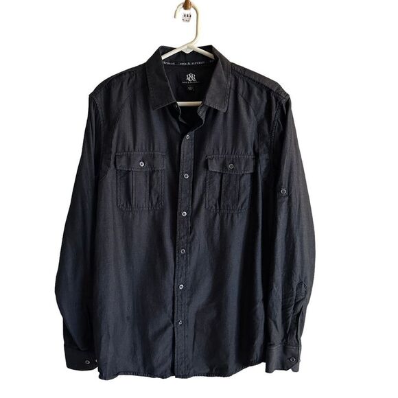 Rock and Republic Men's Button Down Black Shirt Med - Picture 1 of 9